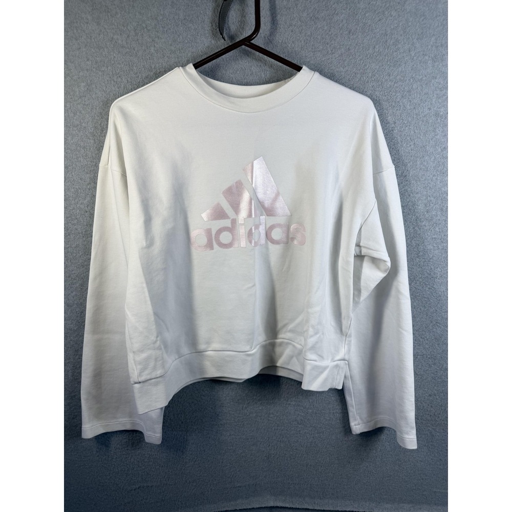Adidas‎ Sweatshirt Womens Small White Pullover Crewneck Cropped Logo Athletic